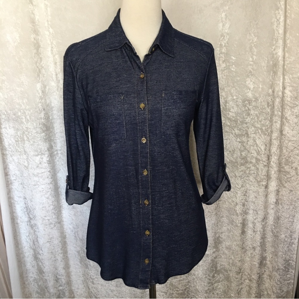 French Laundry button down soft Denim Blend Blouse Size M